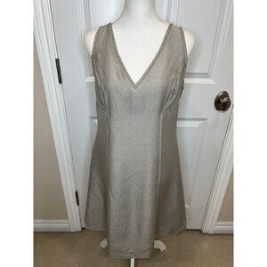 Club Monaco Dress Gray Slub Linen Silk Blend Knee Length Sz 10 Wedding Party
